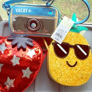 Cat & Jack girls purses strawberry camera sparkles